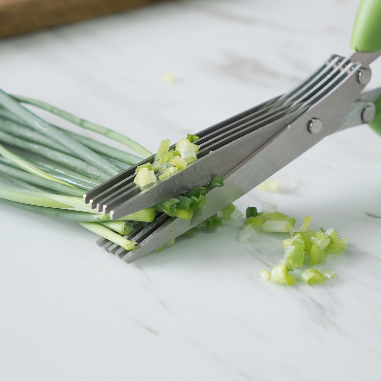 Trill 5 layer stainless steel multi-layer scallions multi-functional kitchen scissors cut the Nordic grass green scallions cut broken food scraps